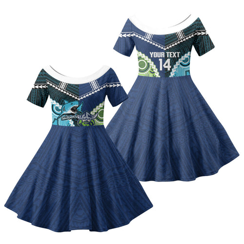 Custom Rugby Sharks and Raiders Family Matching Puletasi and Hawaiian Shirt 2026 Together Aboriginal Polynesian Pattern
