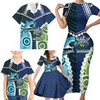 Custom Rugby Sharks and Raiders Family Matching Short Sleeve Bodycon Dress and Hawaiian Shirt 2026 Together Aboriginal Polynesian Pattern