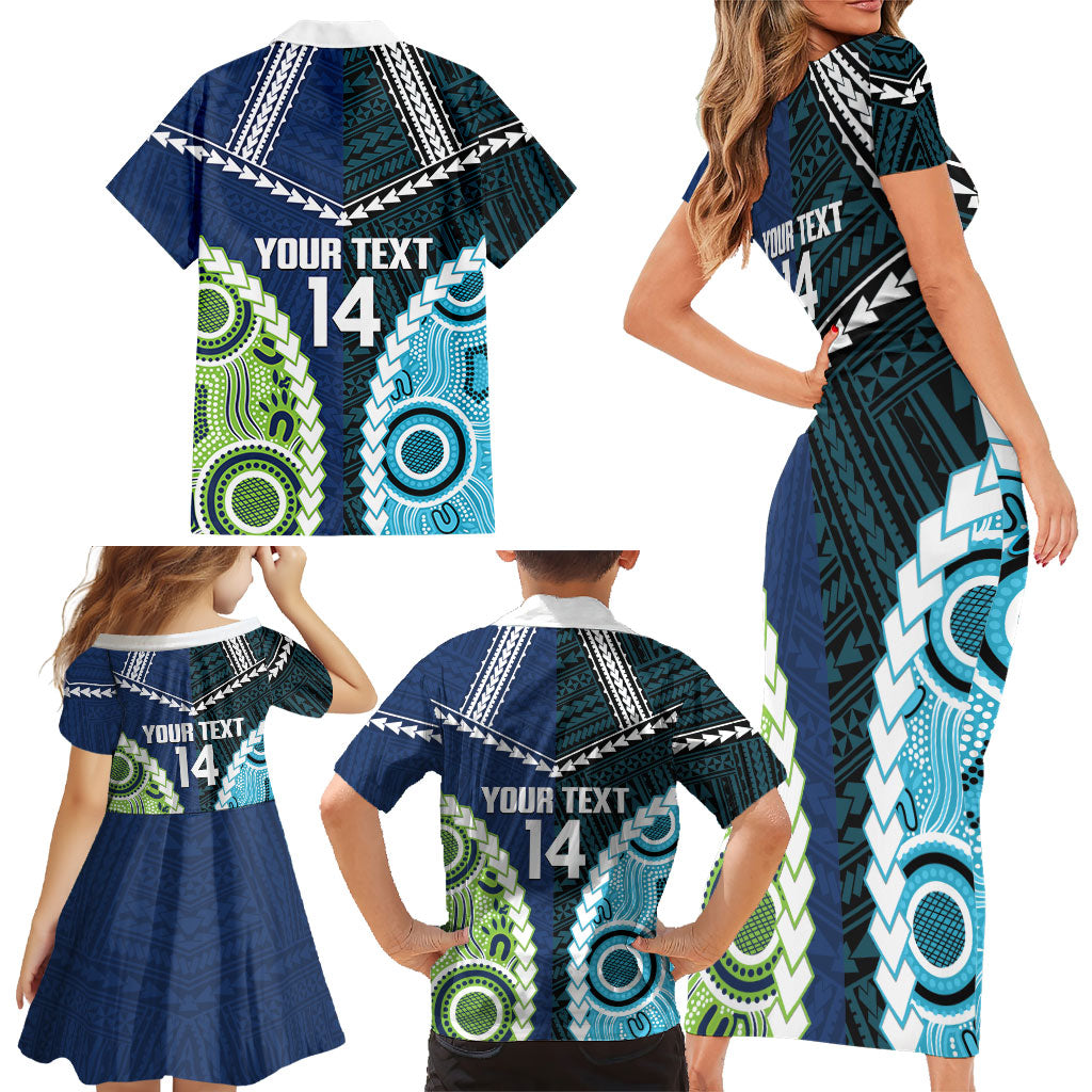 Custom Rugby Sharks and Raiders Family Matching Short Sleeve Bodycon Dress and Hawaiian Shirt 2026 Together Aboriginal Polynesian Pattern