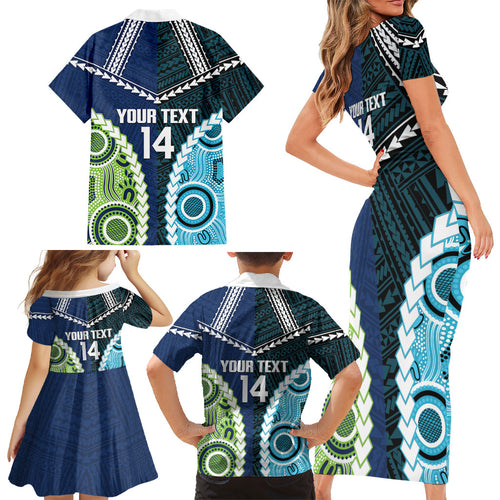 Custom Rugby Sharks and Raiders Family Matching Short Sleeve Bodycon Dress and Hawaiian Shirt 2026 Together Aboriginal Polynesian Pattern