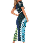 Custom Rugby Sharks and Raiders Family Matching Short Sleeve Bodycon Dress and Hawaiian Shirt 2026 Together Aboriginal Polynesian Pattern
