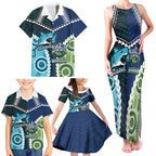 Custom Rugby Sharks and Raiders Family Matching Tank Maxi Dress and Hawaiian Shirt 2026 Together Aboriginal Polynesian Pattern