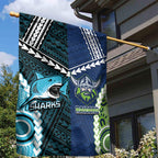 Rugby Sharks and Raiders Garden Flag 2026 Together Aboriginal Polynesian Pattern