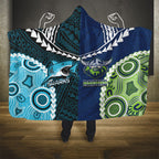 Rugby Sharks and Raiders Hooded Blanket 2026 Together Aboriginal Polynesian Pattern