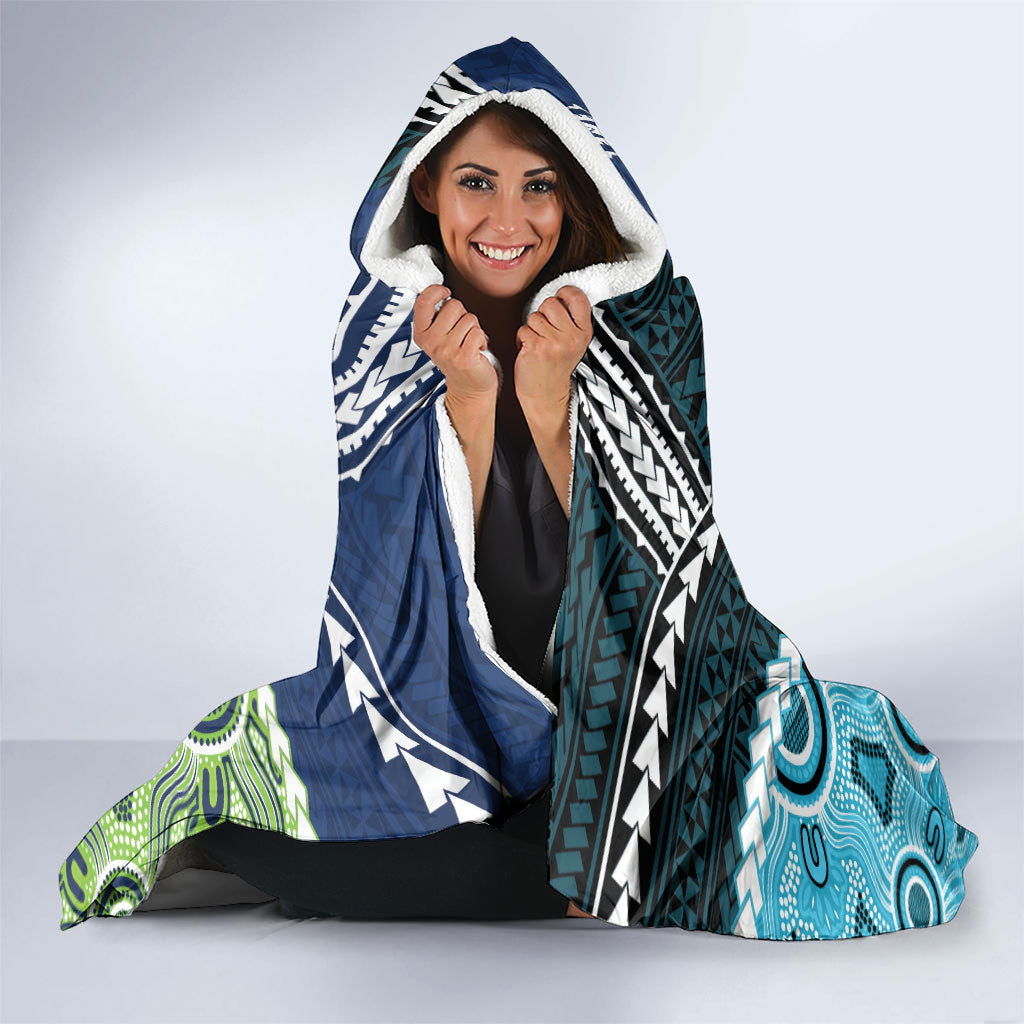 Rugby Sharks and Raiders Hooded Blanket 2026 Together Aboriginal Polynesian Pattern