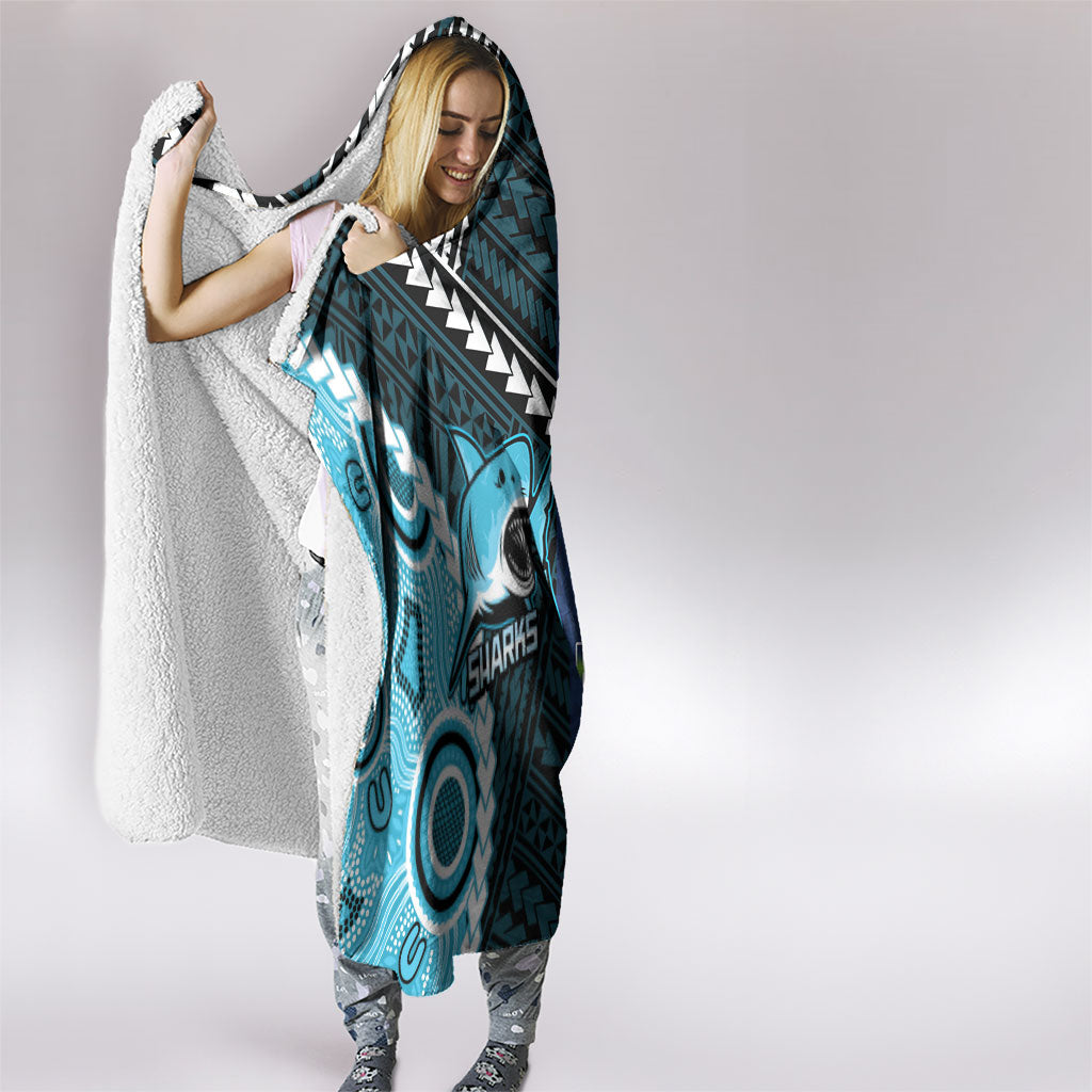 Rugby Sharks and Raiders Hooded Blanket 2026 Together Aboriginal Polynesian Pattern