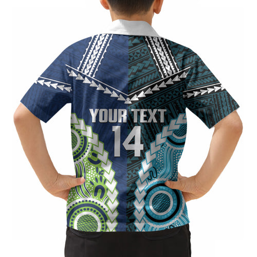 Custom Rugby Sharks and Raiders Kid Hawaiian Shirt 2026 Together Aboriginal Polynesian Pattern LT14