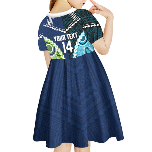 Custom Rugby Sharks and Raiders Kid Short Sleeve Dress 2026 Together Aboriginal Polynesian Pattern