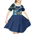 Custom Rugby Sharks and Raiders Kid Short Sleeve Dress 2026 Together Aboriginal Polynesian Pattern