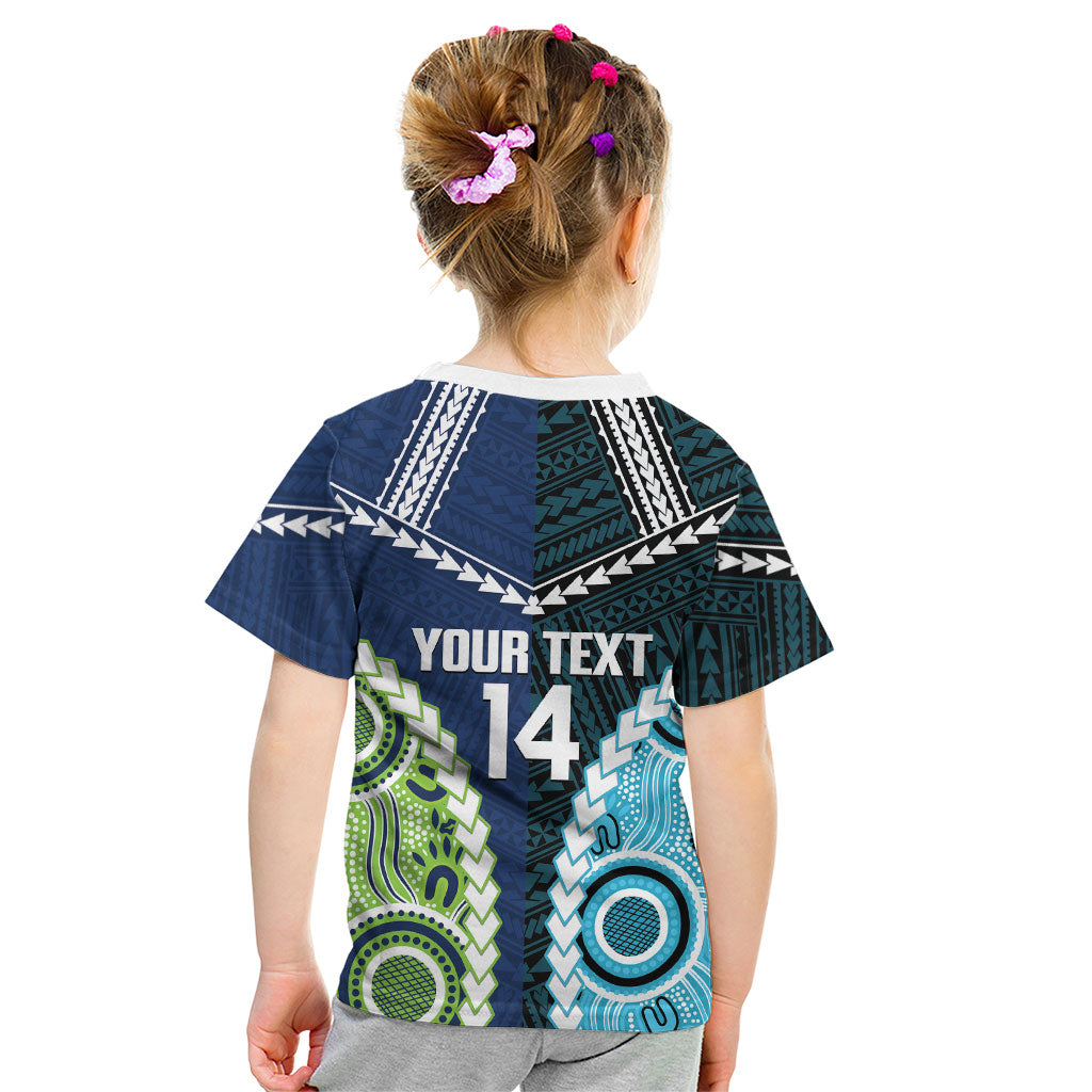 Custom Rugby Sharks and Raiders Kid T Shirt 2026 Together Aboriginal Polynesian Pattern