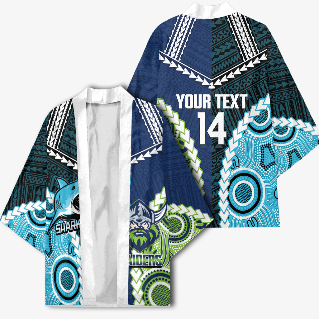 Custom Rugby Sharks and Raiders Kimono 2026 Together Aboriginal Polynesian Pattern