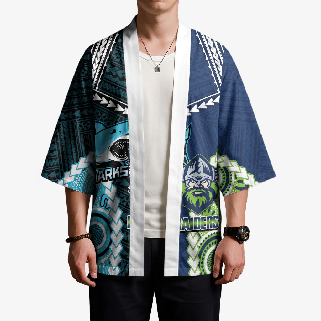 Custom Rugby Sharks and Raiders Kimono 2026 Together Aboriginal Polynesian Pattern