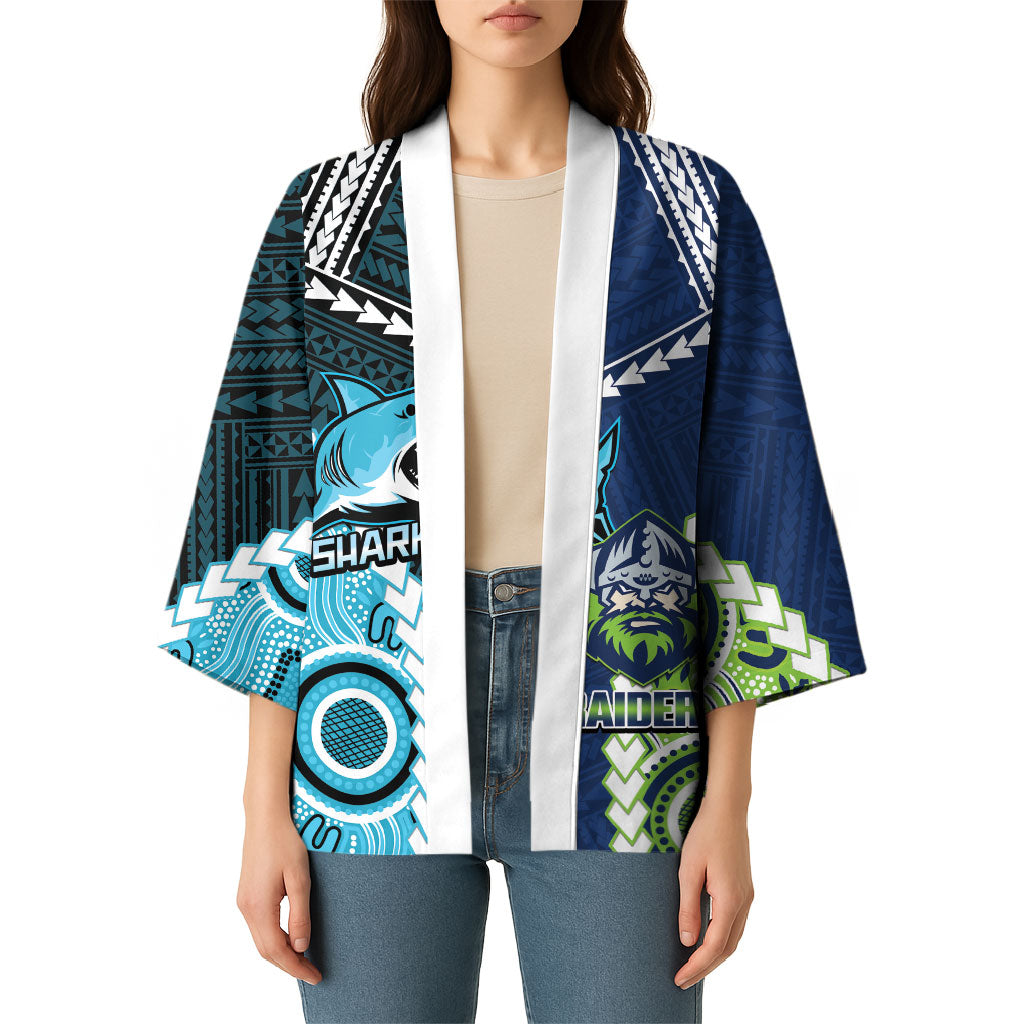 Custom Rugby Sharks and Raiders Kimono 2026 Together Aboriginal Polynesian Pattern