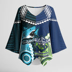 Custom Rugby Sharks and Raiders Kimono Sleeve Blouse 2026 Together Aboriginal Polynesian Pattern