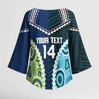 Custom Rugby Sharks and Raiders Kimono Sleeve Blouse 2026 Together Aboriginal Polynesian Pattern