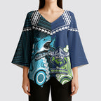 Custom Rugby Sharks and Raiders Kimono Sleeve Blouse 2026 Together Aboriginal Polynesian Pattern