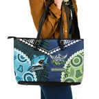 Rugby Sharks and Raiders Leather Tote Bag 2026 Together Aboriginal Polynesian Pattern