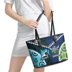 Rugby Sharks and Raiders Leather Tote Bag 2026 Together Aboriginal Polynesian Pattern