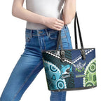 Rugby Sharks and Raiders Leather Tote Bag 2026 Together Aboriginal Polynesian Pattern