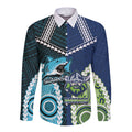 Custom Rugby Sharks and Raiders Long Sleeve Button Shirt 2026 Together Aboriginal Polynesian Pattern