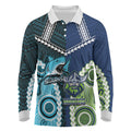 Custom Rugby Sharks and Raiders Long Sleeve Polo Shirt 2026 Together Aboriginal Polynesian Pattern