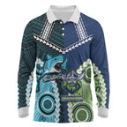 Custom Rugby Sharks and Raiders Long Sleeve Polo Shirt 2026 Together Aboriginal Polynesian Pattern