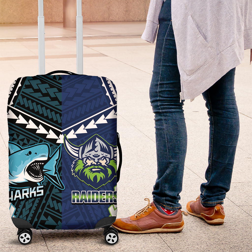 Rugby Sharks and Raiders Luggage Cover 2026 Together Aboriginal Polynesian Pattern