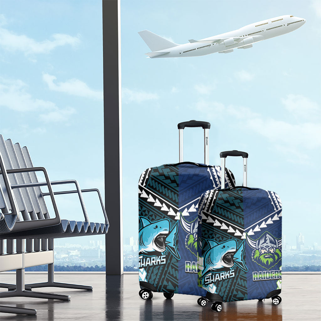 Rugby Sharks and Raiders Luggage Cover 2026 Together Aboriginal Polynesian Pattern