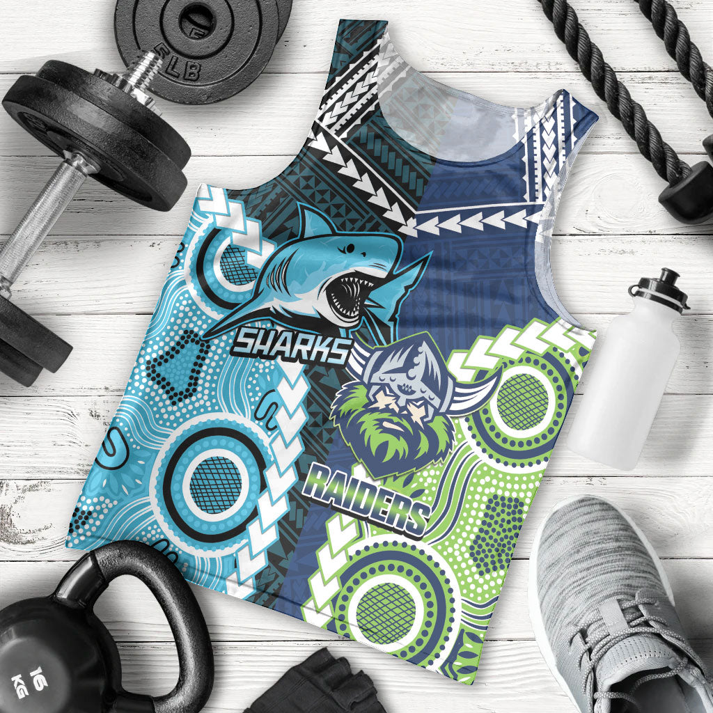 Custom Rugby Sharks and Raiders Men Tank Top 2026 Together Aboriginal Polynesian Pattern