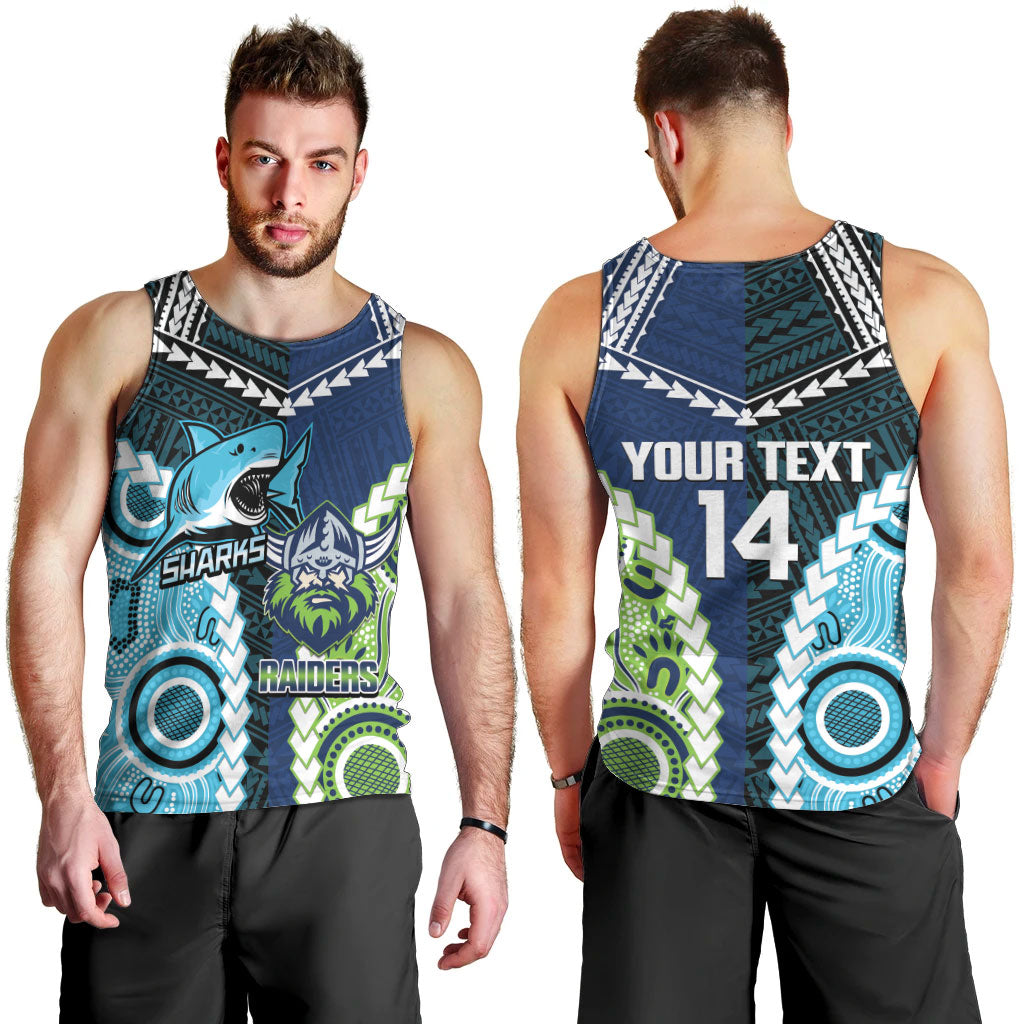 Custom Rugby Sharks and Raiders Men Tank Top 2026 Together Aboriginal Polynesian Pattern