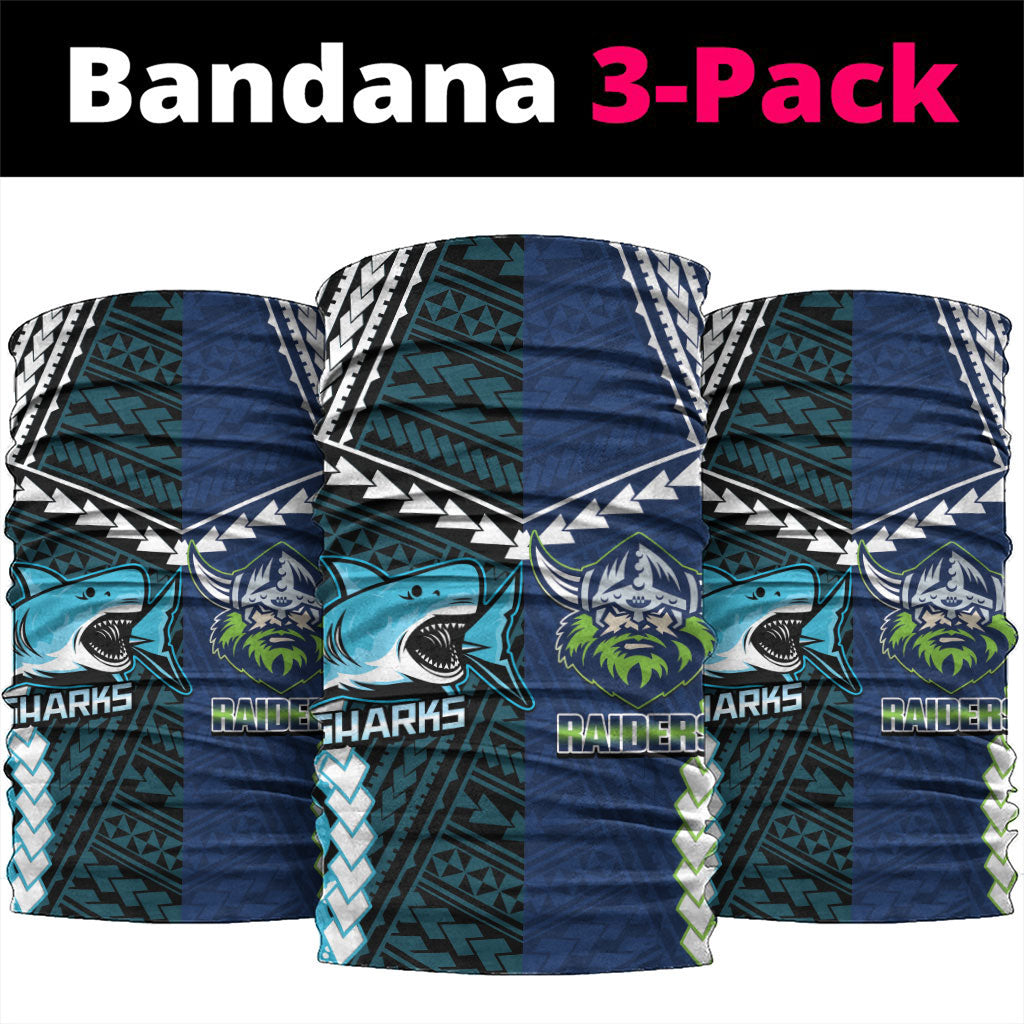 Rugby Sharks and Raiders Neck Gaiter 2026 Together Aboriginal Polynesian Pattern