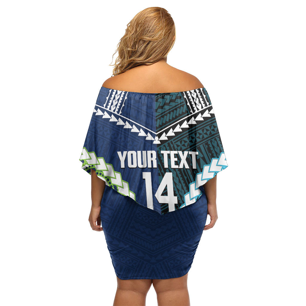 Custom Rugby Sharks and Raiders Off Shoulder Short Dress 2026 Together Aboriginal Polynesian Pattern