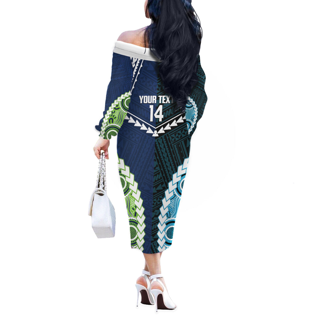 Custom Rugby Sharks and Raiders Off The Shoulder Long Sleeve Dress 2026 Together Aboriginal Polynesian Pattern