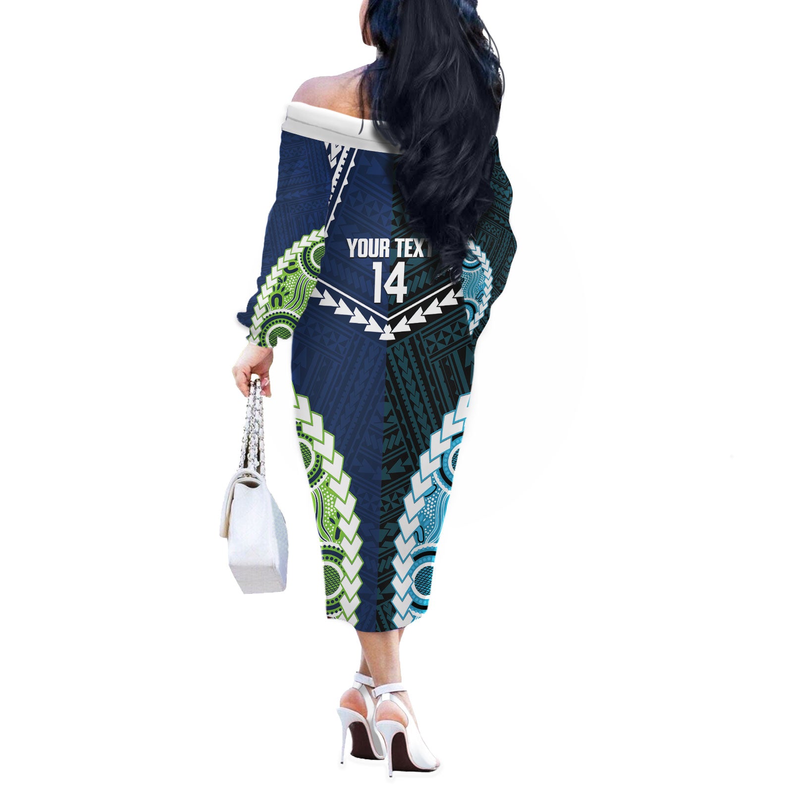 Custom Rugby Sharks and Raiders Off The Shoulder Long Sleeve Dress 2026 Together Aboriginal Polynesian Pattern