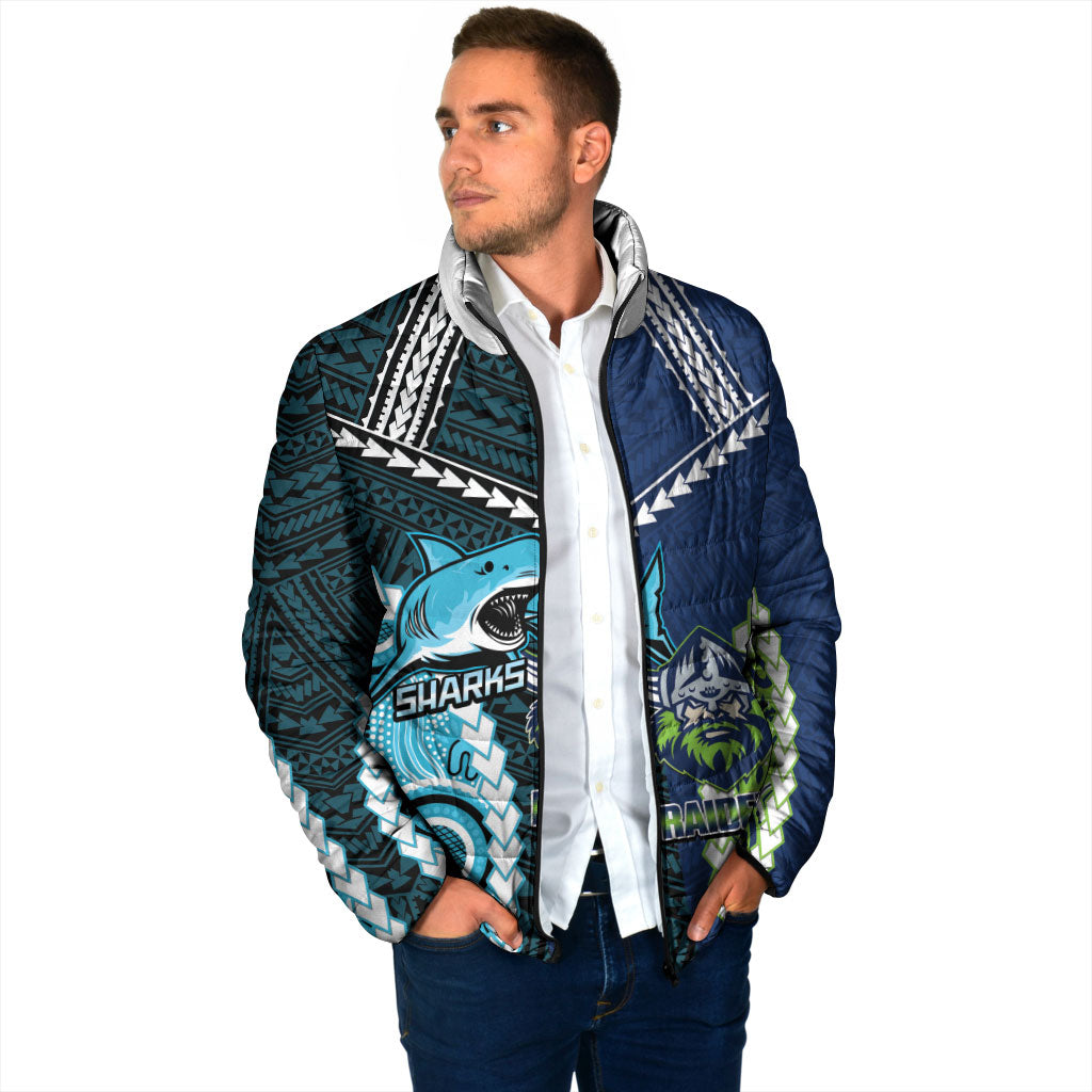 Custom Rugby Sharks and Raiders Padded Jacket 2026 Together Aboriginal Polynesian Pattern