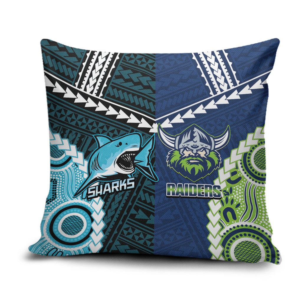 Rugby Sharks and Raiders Pillow Cover 2026 Together Aboriginal Polynesian Pattern