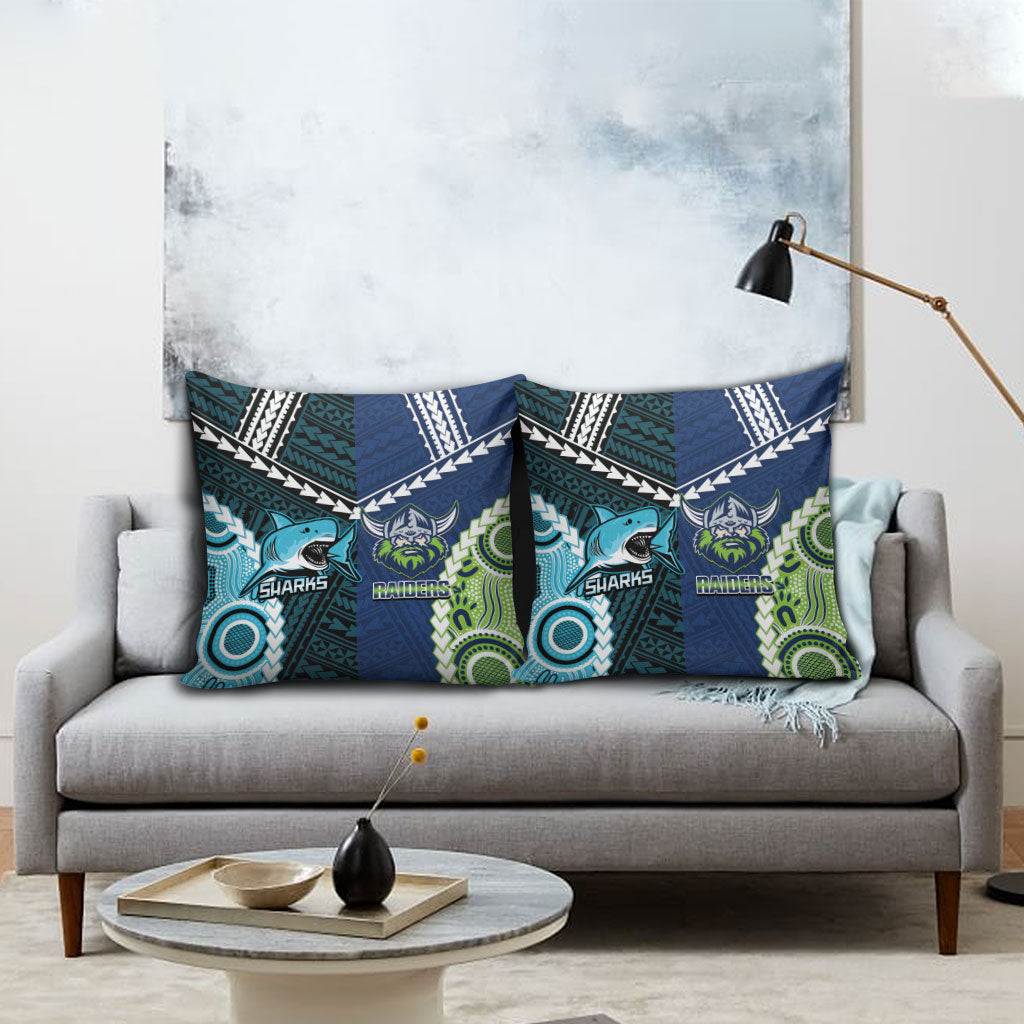 Rugby Sharks and Raiders Pillow Cover 2026 Together Aboriginal Polynesian Pattern