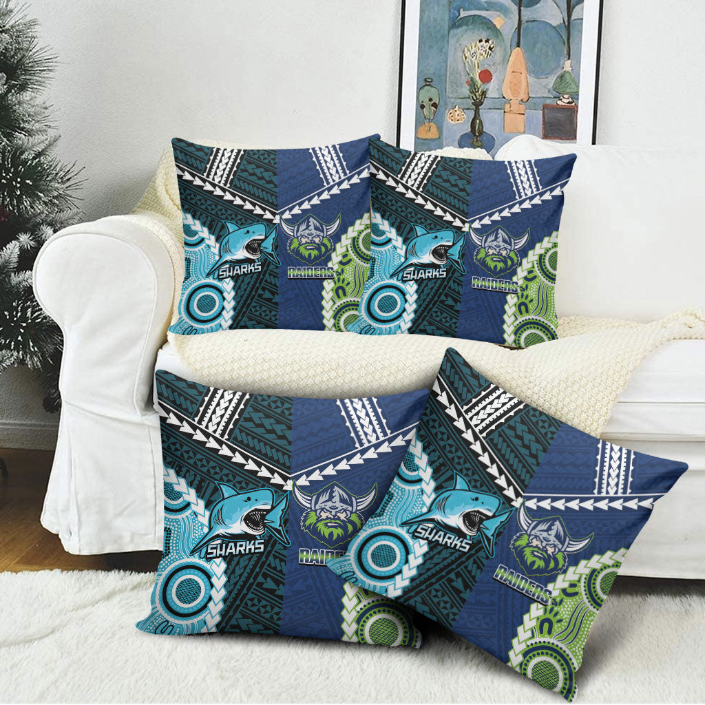 Rugby Sharks and Raiders Pillow Cover 2026 Together Aboriginal Polynesian Pattern