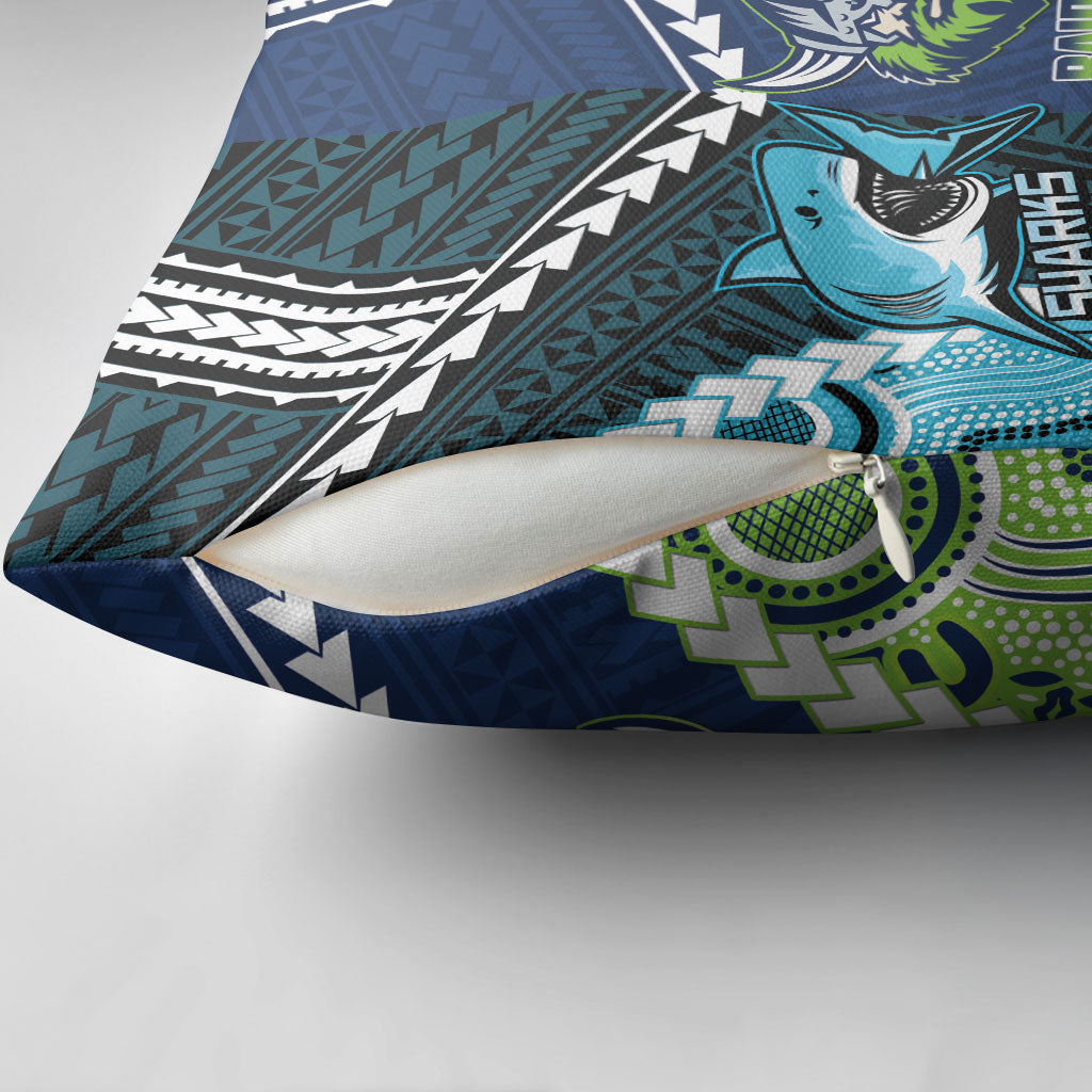Rugby Sharks and Raiders Pillow Cover 2026 Together Aboriginal Polynesian Pattern