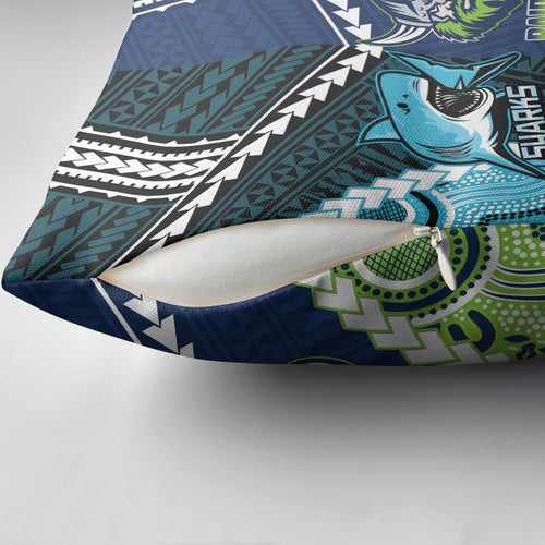 Rugby Sharks and Raiders Pillow Cover 2026 Together Aboriginal Polynesian Pattern