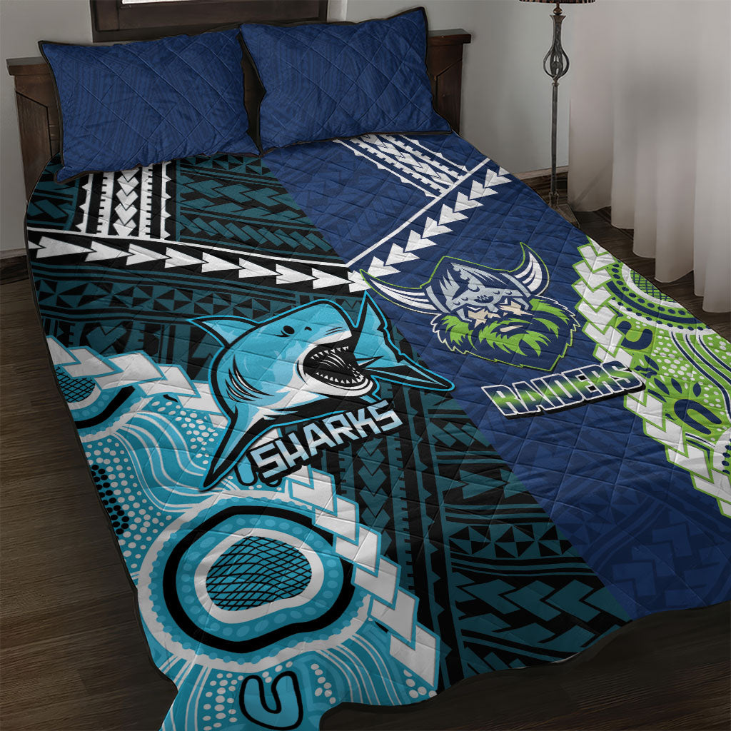 Rugby Sharks and Raiders Quilt Bed Set 2026 Together Aboriginal Polynesian Pattern