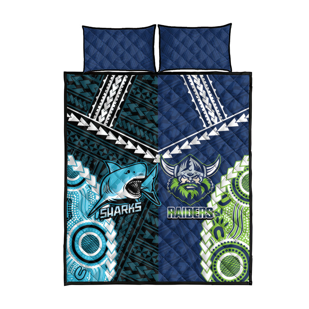 Rugby Sharks and Raiders Quilt Bed Set 2026 Together Aboriginal Polynesian Pattern
