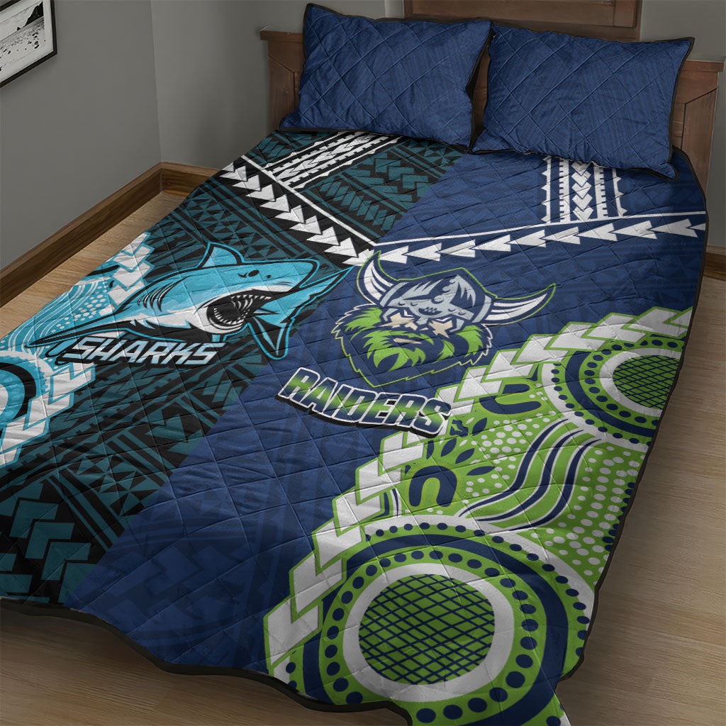 Rugby Sharks and Raiders Quilt Bed Set 2026 Together Aboriginal Polynesian Pattern