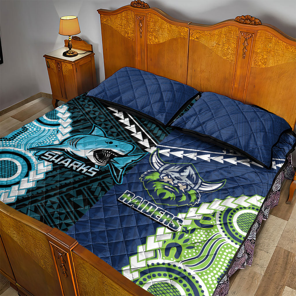 Rugby Sharks and Raiders Quilt Bed Set 2026 Together Aboriginal Polynesian Pattern