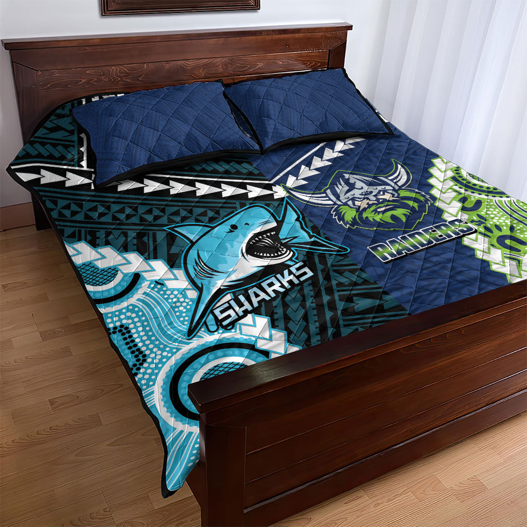 Rugby Sharks and Raiders Quilt Bed Set 2026 Together Aboriginal Polynesian Pattern