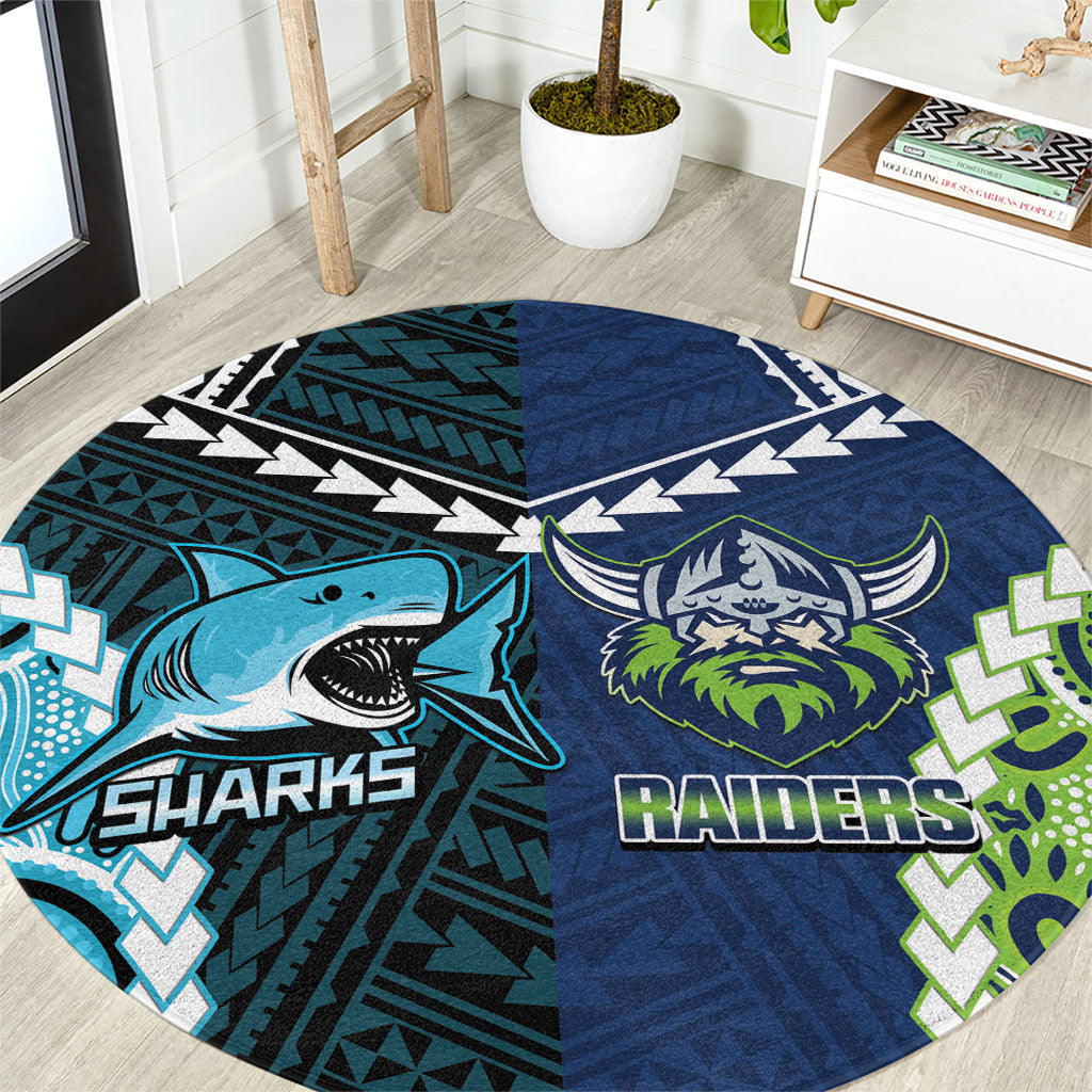 Rugby Sharks and Raiders Round Carpet 2026 Together Aboriginal Polynesian Pattern