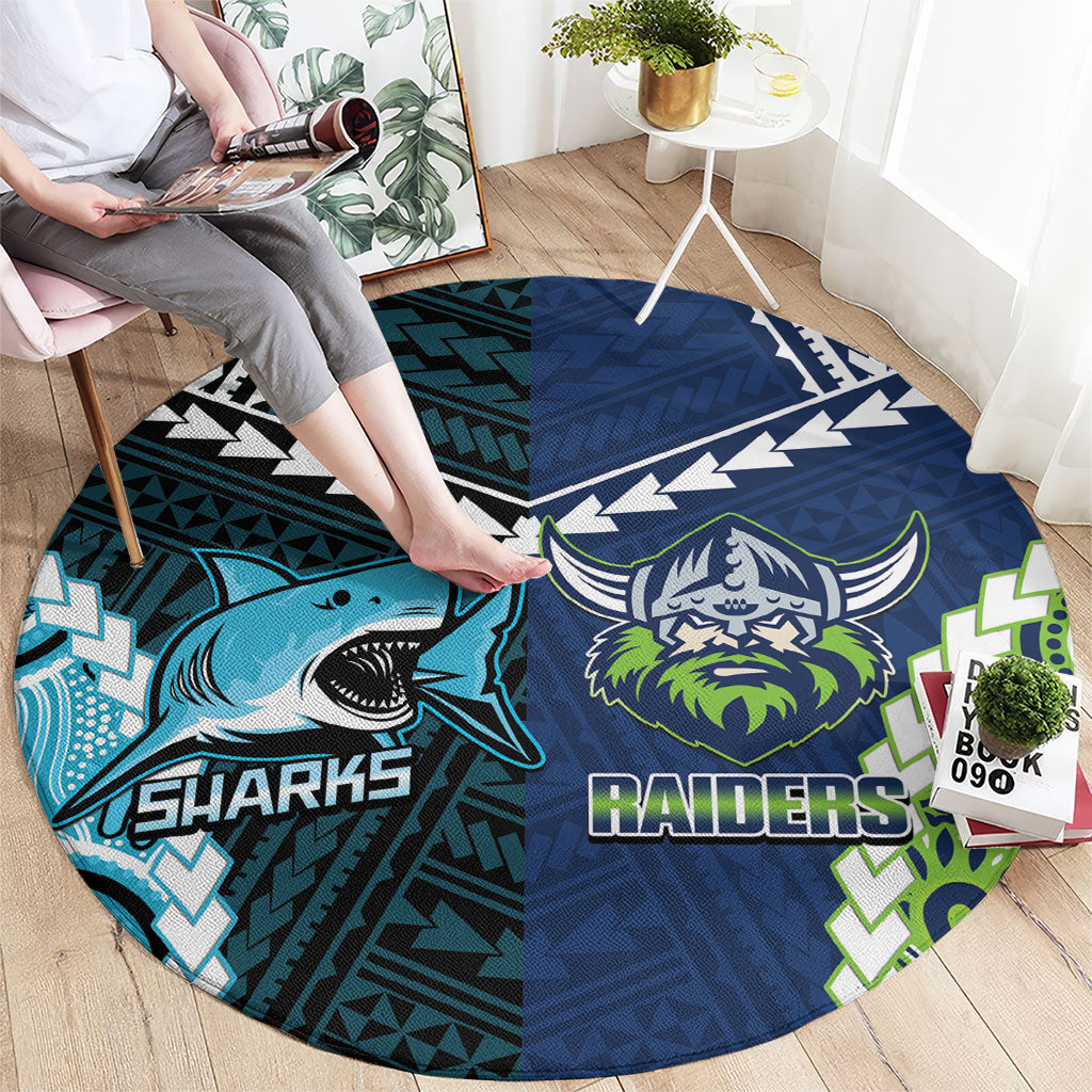 Rugby Sharks and Raiders Round Carpet 2026 Together Aboriginal Polynesian Pattern