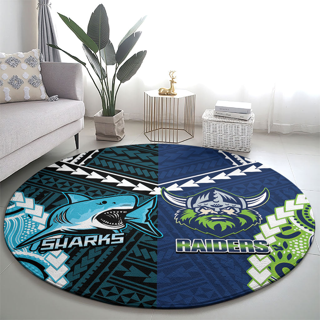 Rugby Sharks and Raiders Round Carpet 2026 Together Aboriginal Polynesian Pattern
