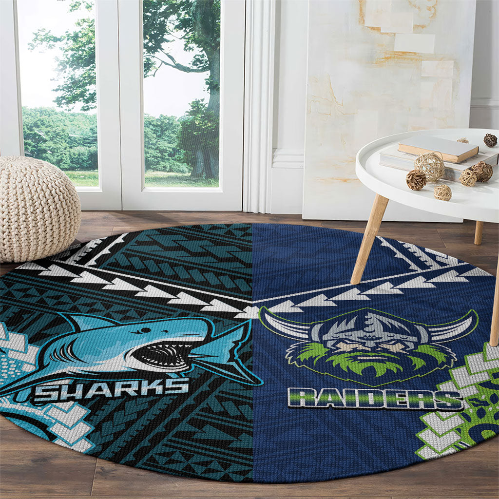 Rugby Sharks and Raiders Round Carpet 2026 Together Aboriginal Polynesian Pattern