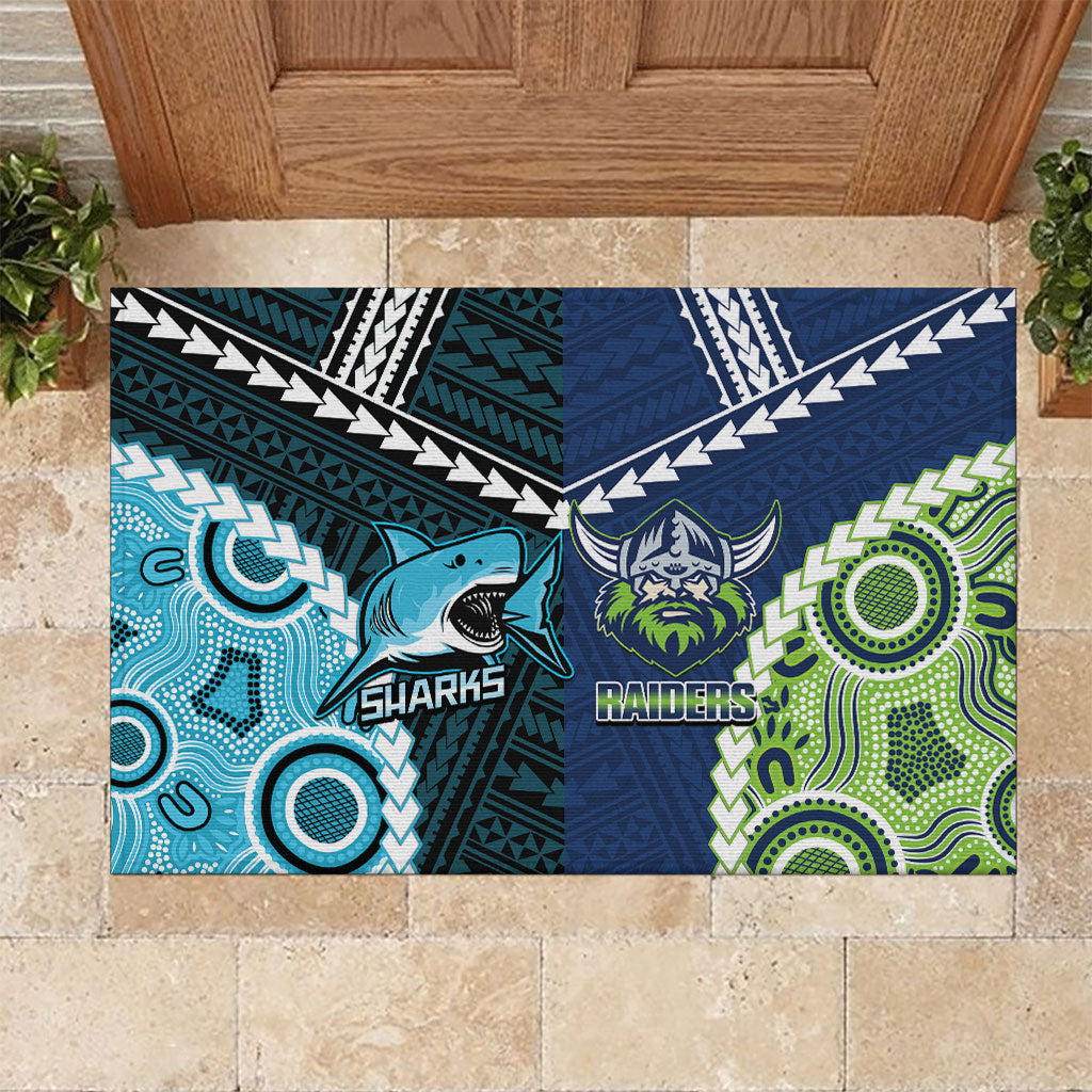 Rugby Sharks and Raiders Rubber Doormat 2026 Together Aboriginal Polynesian Pattern